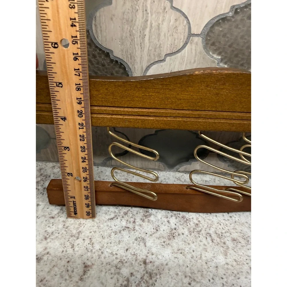 Vintage Lobeco Wood and Gold Wire Tie Belt Rack Wall Mount Organizer Handcrafted